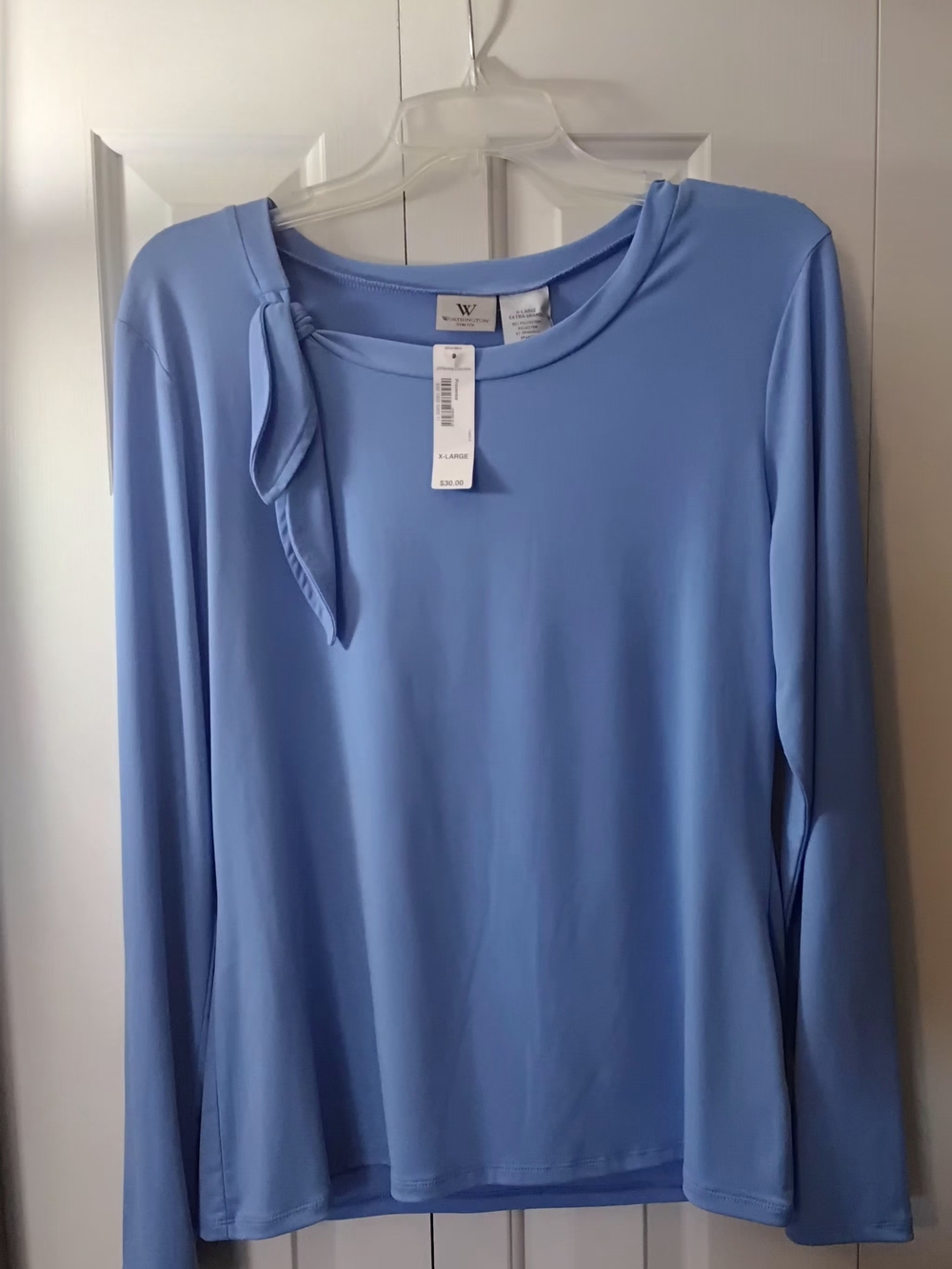 Worthington Long Sleeve Top With Side Tie, Blue, XLarge